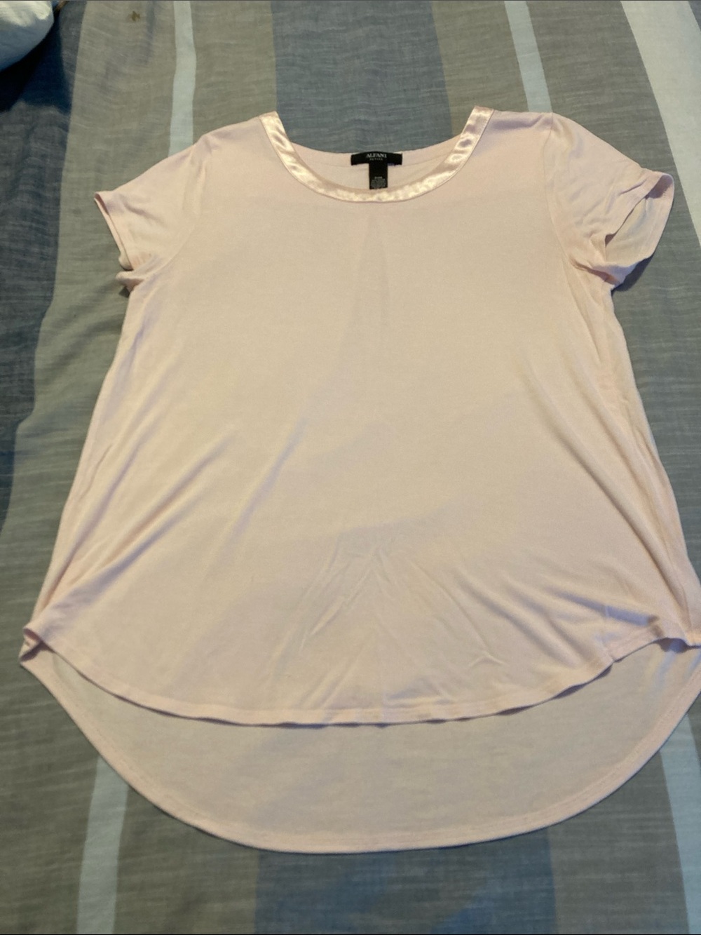 Alfani Light Pink Satin-Trim Short Sleeve Tee